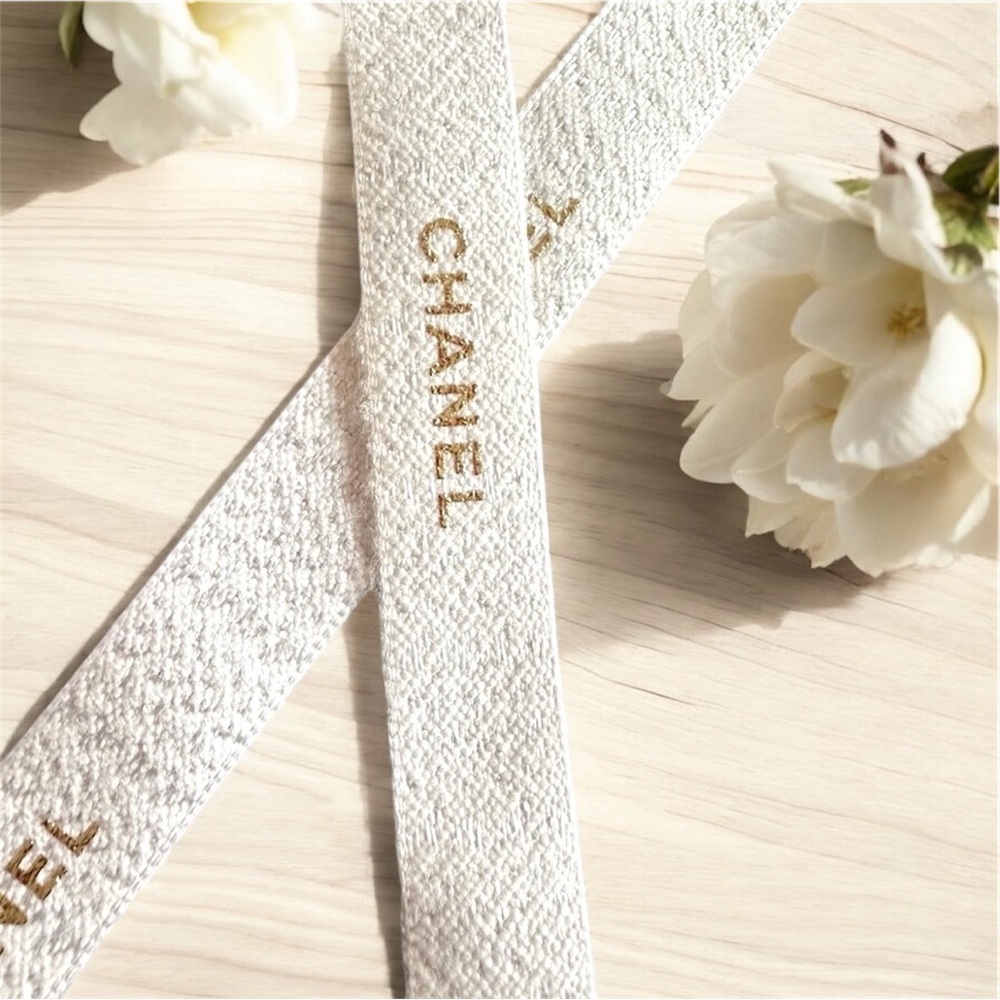 Authentic CHANEL White with Gold embossed Ribbon Sold By 2 Yard (6 feet)